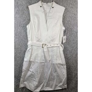 Calvin Klein - White Sleeveless Dress Belted Gold‎ Accent - Womens Size 12
